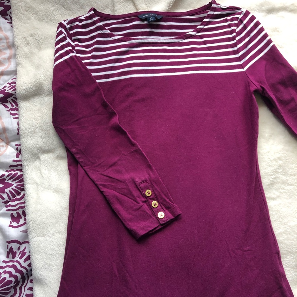 Tommy Hilfiger White and Magenta Striped Top